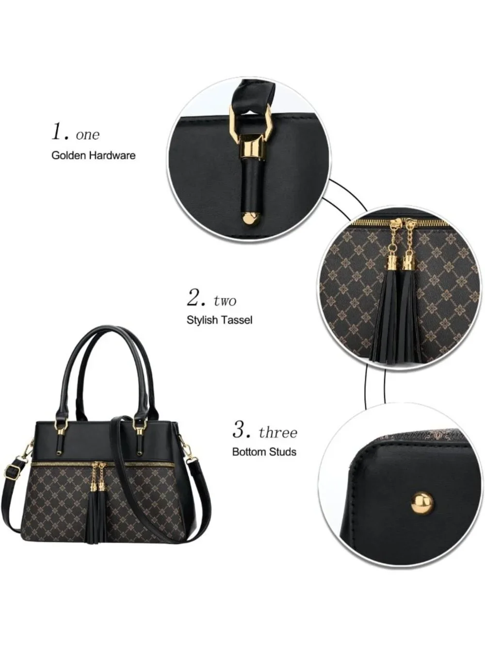 Stylish PU Leather Satchel Bag with Removable Strap, 3 Zippered Compartments